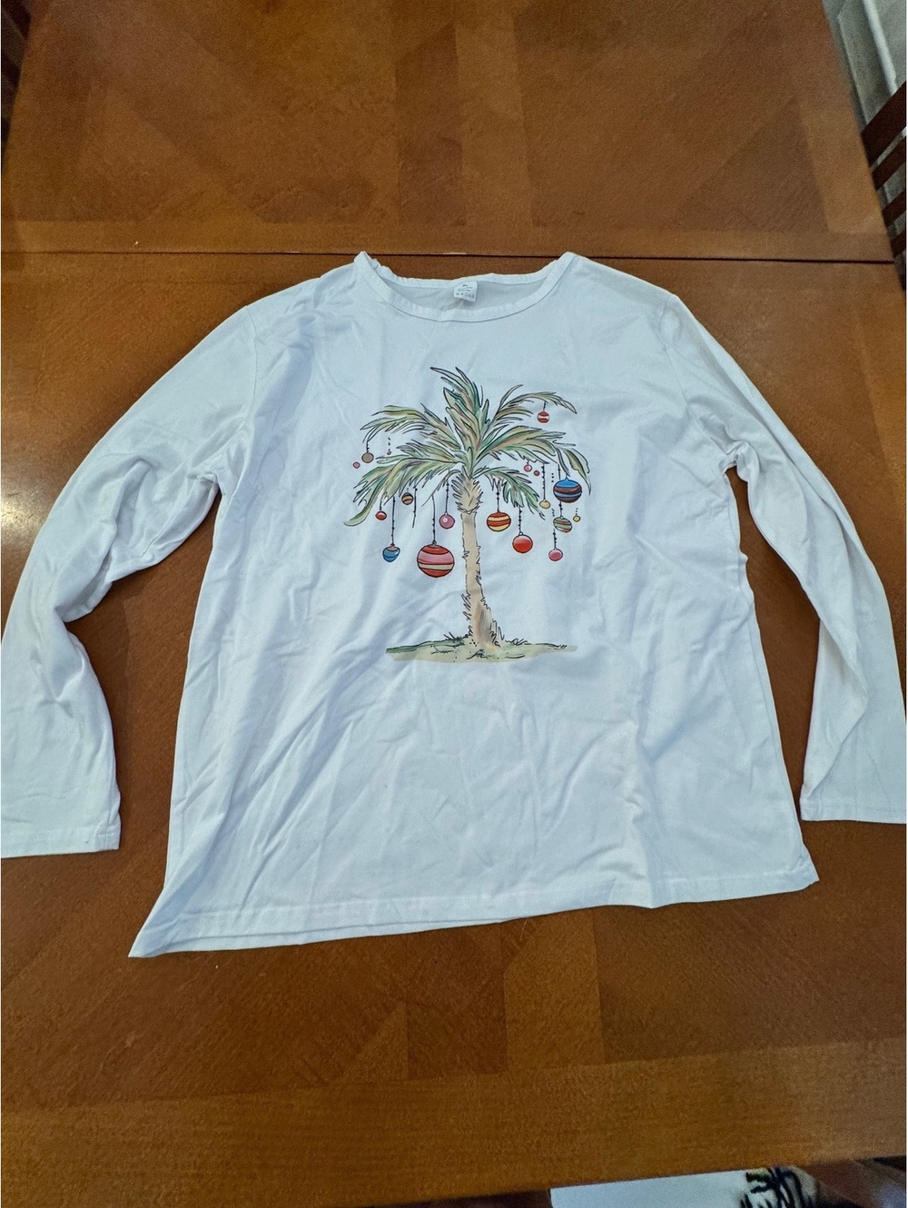 White Long Sleeve Shirt with Palm Tree and Ornament Design 2814